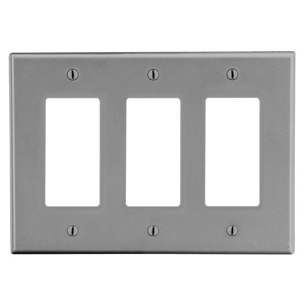 Hubbell Wiring Device-Kellems Wallplate, Mid-Size 3-Gang, 3) Decorator, Gray PJ263GY